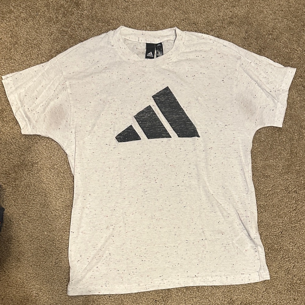 Adidas Men's Speckled White Tee with Black Logo